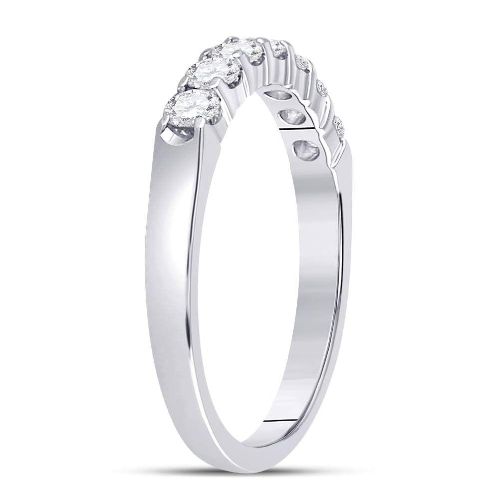 14K White Gold Round Diamond Women's Single Row Machine Set Wedding Band 1/2 Cttw - Splendid Jewellery
