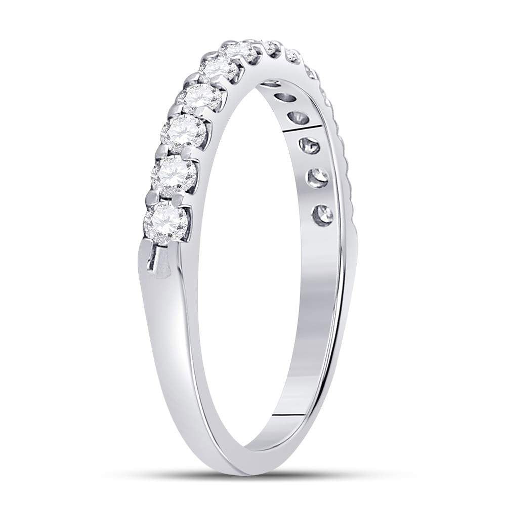 14K White Gold Round Diamond Women's Single Row Machine Set Wedding Band 1/2 Cttw - Splendid Jewellery