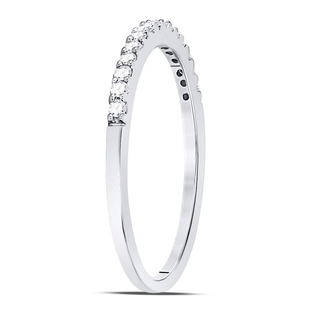 14K White Gold Round Diamond Women's Slender Stackable Wedding Band 1/6 Cttw - Splendid Jewellery