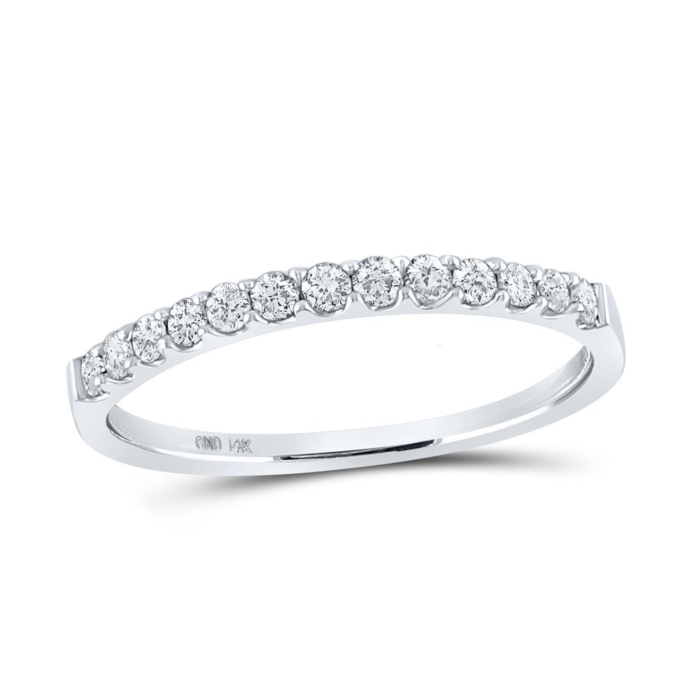 14K White Gold Round Diamond Women's Slender Wedding Anniversary Band 1/4 Cttw - Splendid Jewellery