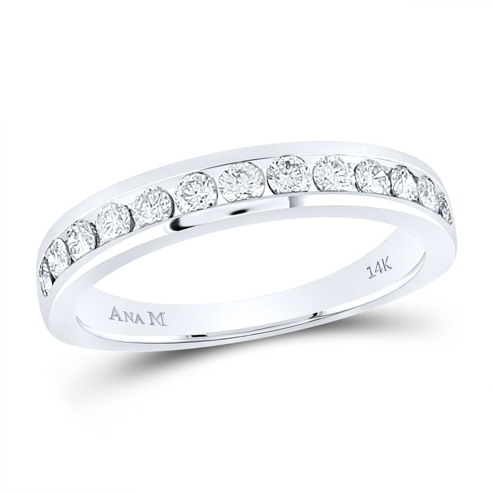 14K White Gold Round Diamond Women's Wedding Single Row Band 1/2 Cttw - Splendid Jewellery