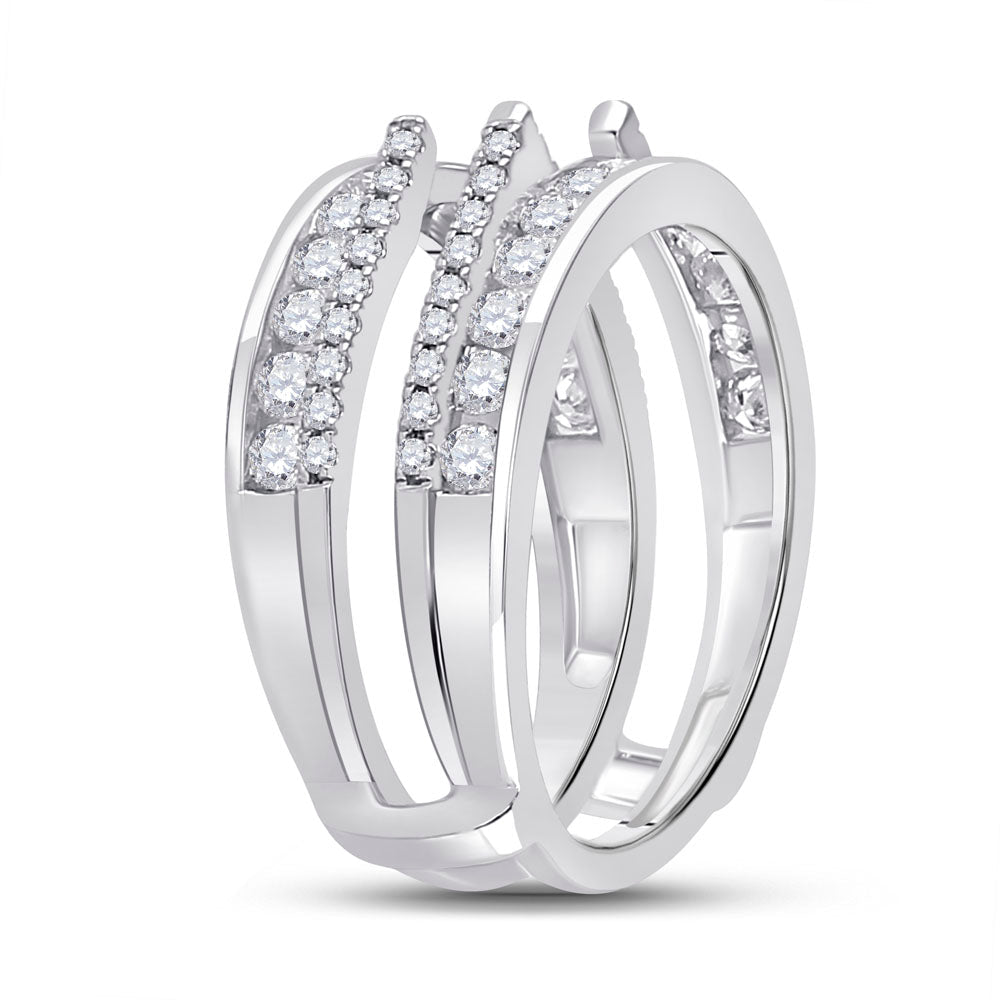 14K White Gold Round Diamond Women's Wrap Ring Guard Enhancer 1 Cttw - Splendid Jewellery