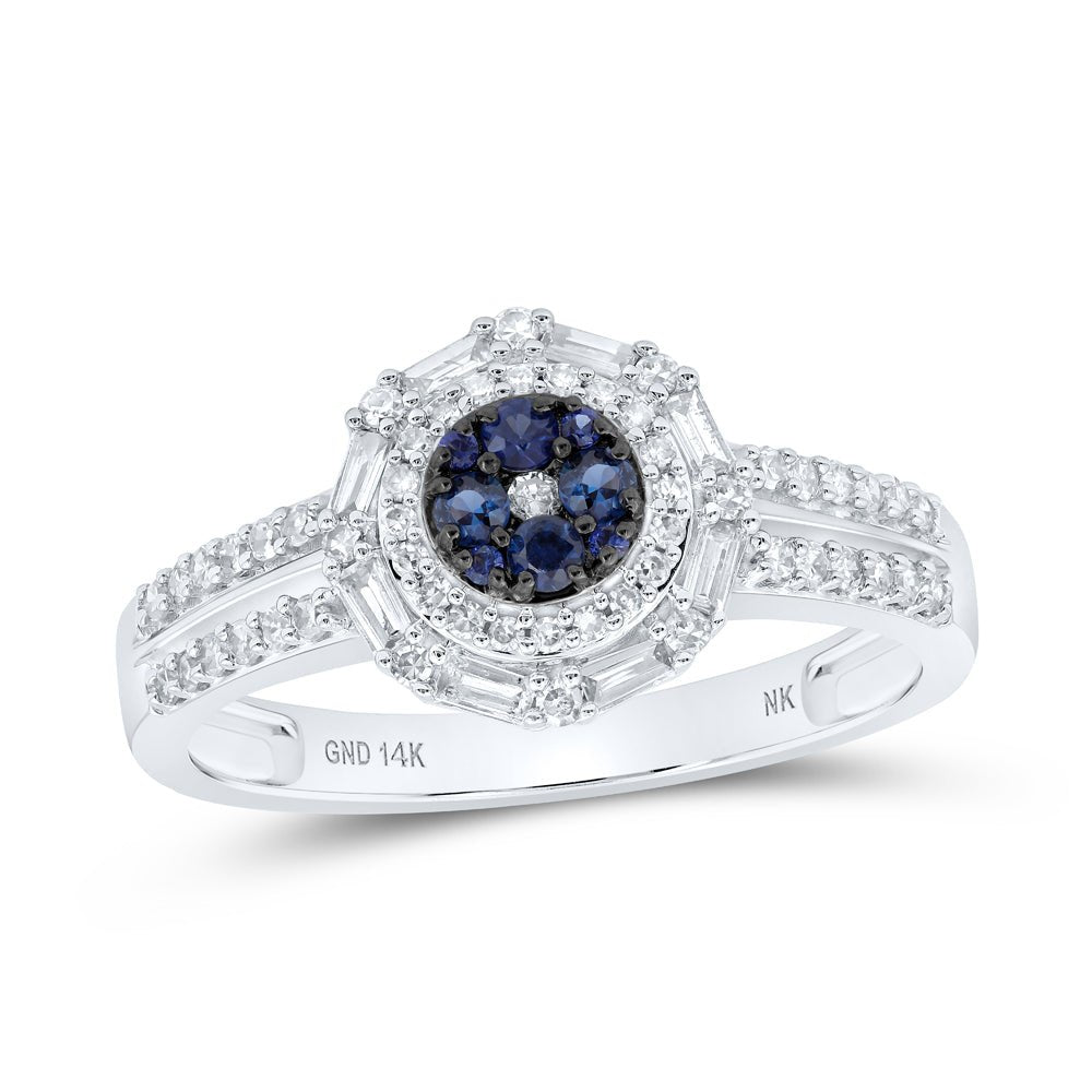 14K White Gold Round Natural Blue Sapphire Sapp Gemstone Ring 1/3 Cttw - Splendid Jewellery