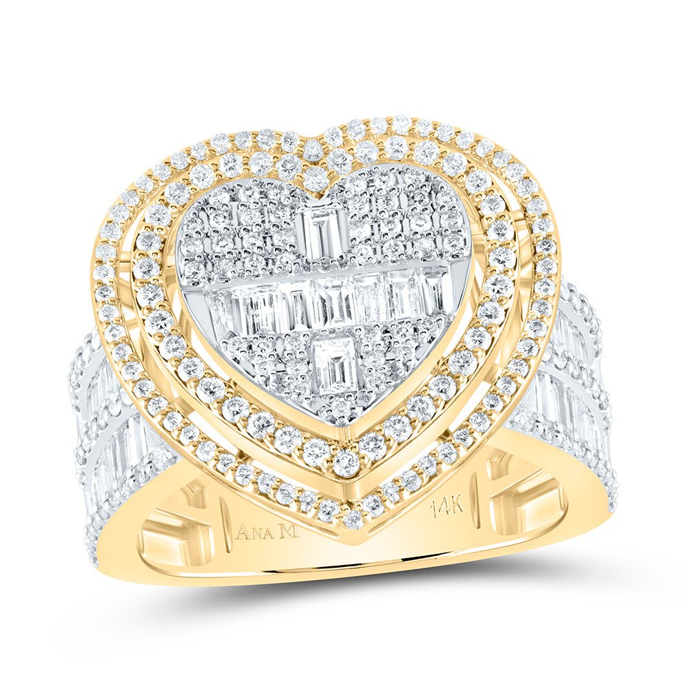 14K Yellow Gold Diamond 1 3/4tw Fashion Heart Baguette Bridal Ring 1 5/8 Cttw - Splendid Jewellery