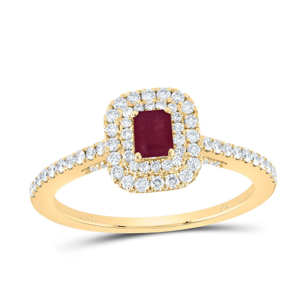 14K Yellow Gold Diamond 4.2* Emerald Ruby Gemstone Emerald Ring 1/2 Cttw - Splendid Jewellery