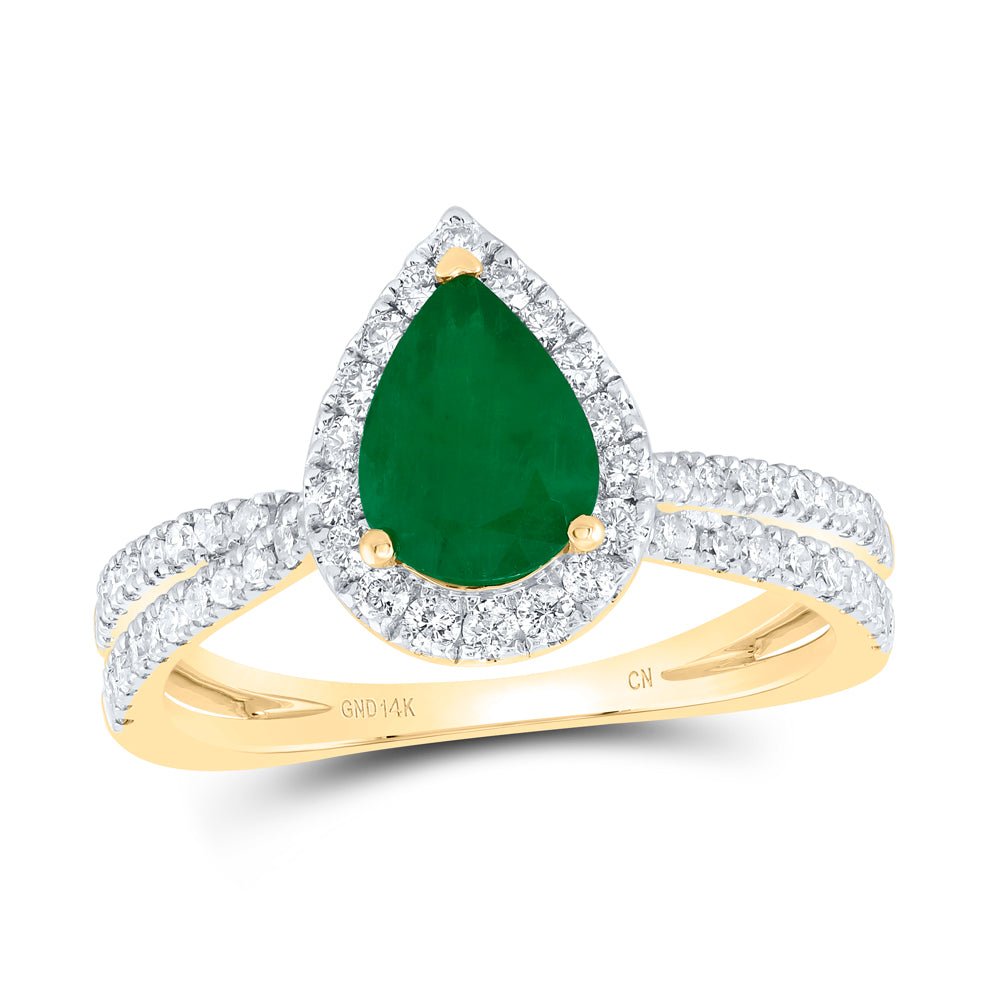 14K Yellow Gold Diamond 8x5. Emerald Gemstone Ring 1/2 Cttw - Splendid Jewellery