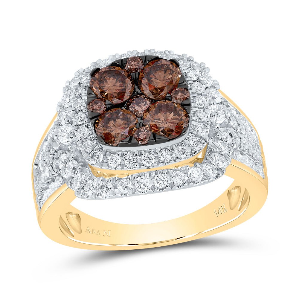 14K Yellow Gold Diamond Brown Ring 2 Cttw - Splendid Jewellery