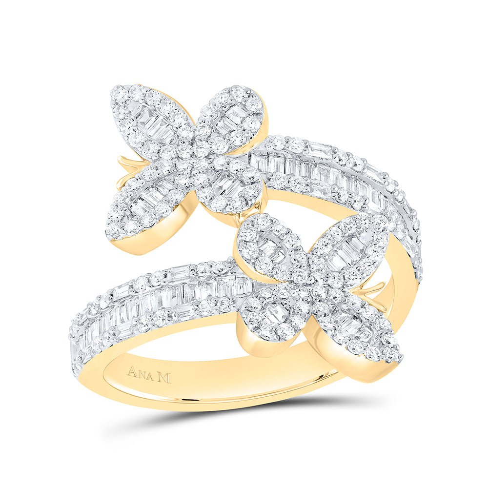 14K Yellow Gold Diamond Butterfly Women's Cuff Ring 7/8 Cttw - Splendid Jewellery