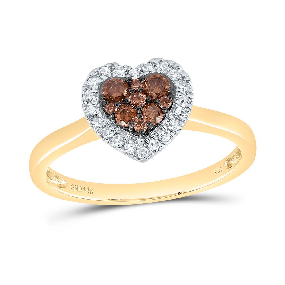 14K Yellow Gold Diamond Cognac Heart Ring 1/3 Cttw - Splendid Jewellery