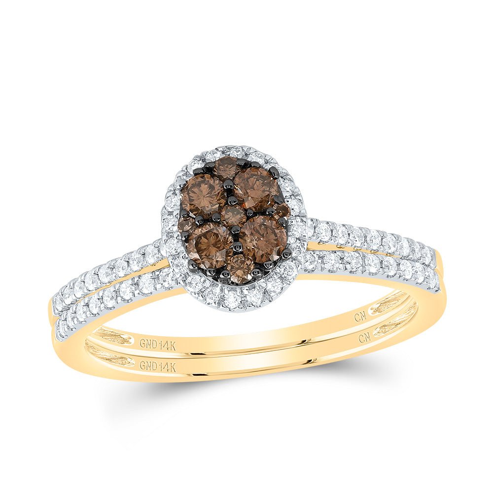 14K Yellow Gold Diamond Cognac Oval Bridal Set 1/2 Cttw - Splendid Jewellery
