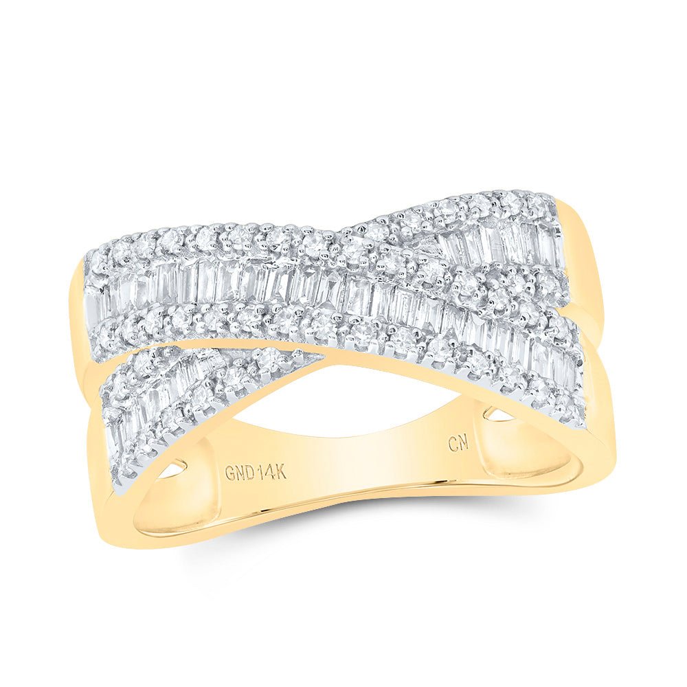 14K Yellow Gold Diamond Criss Cross Designer Ring 3/8 Cttw - Splendid Jewellery