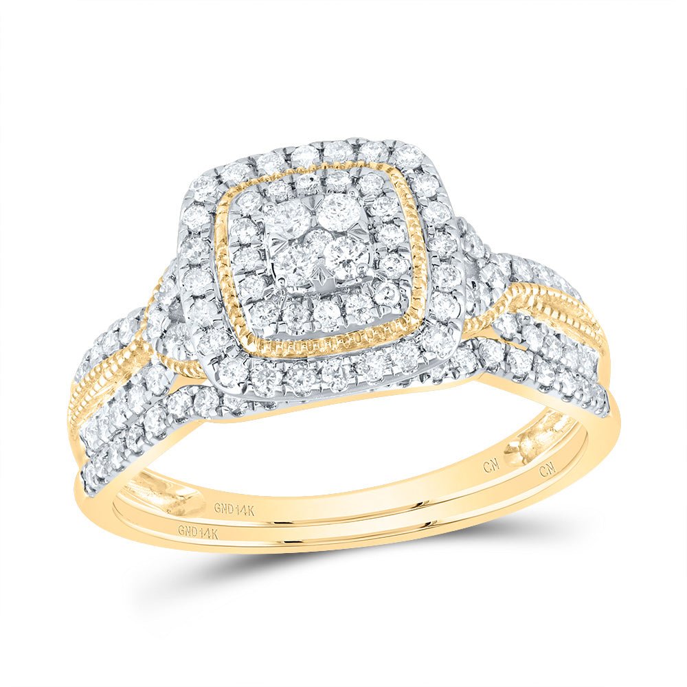14K Yellow Gold Diamond Cushion Double Halo Bridal Set 1/2 Cttw - Splendid Jewellery