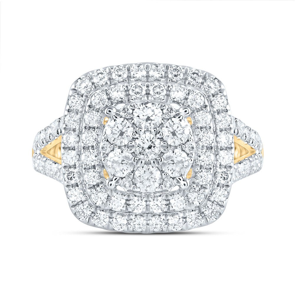14K Yellow Gold Diamond Cushion Fashion Bridal Ring 1 3/8 Cttw - Splendid Jewellery