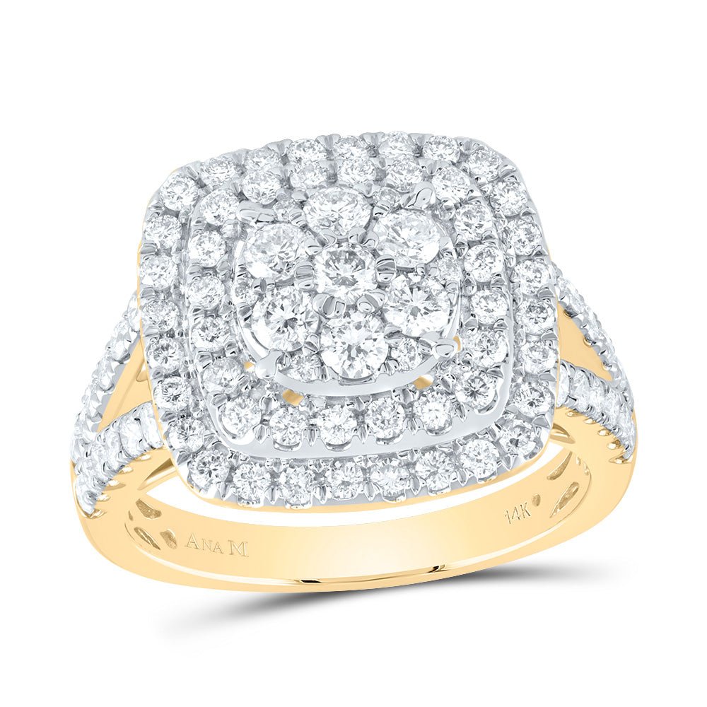 14K Yellow Gold Diamond Cushion Fashion Bridal Ring 1 3/8 Cttw - Splendid Jewellery