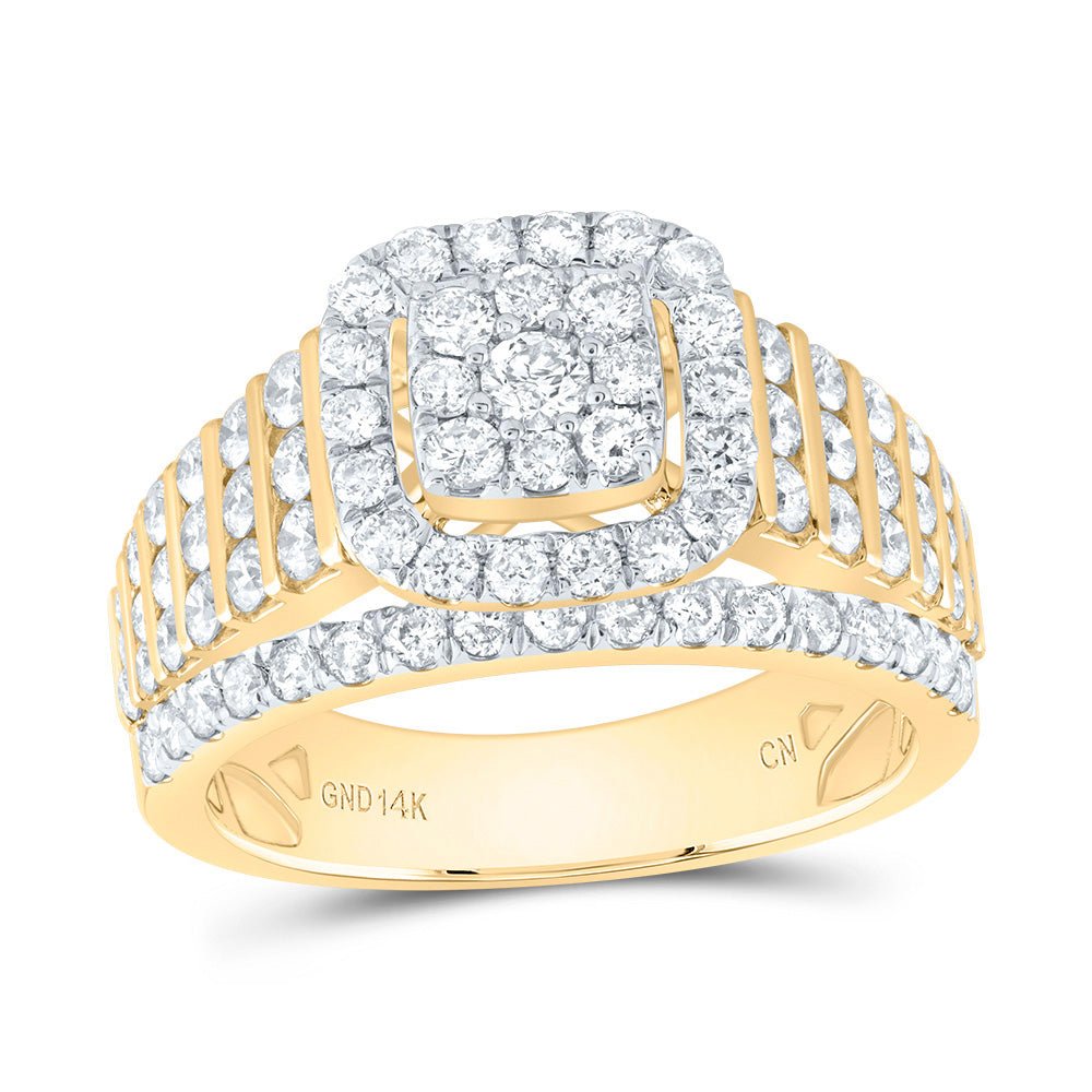 14K Yellow Gold Diamond Cushion Fashion Bridal Ring 1 5/8 Cttw - Splendid Jewellery