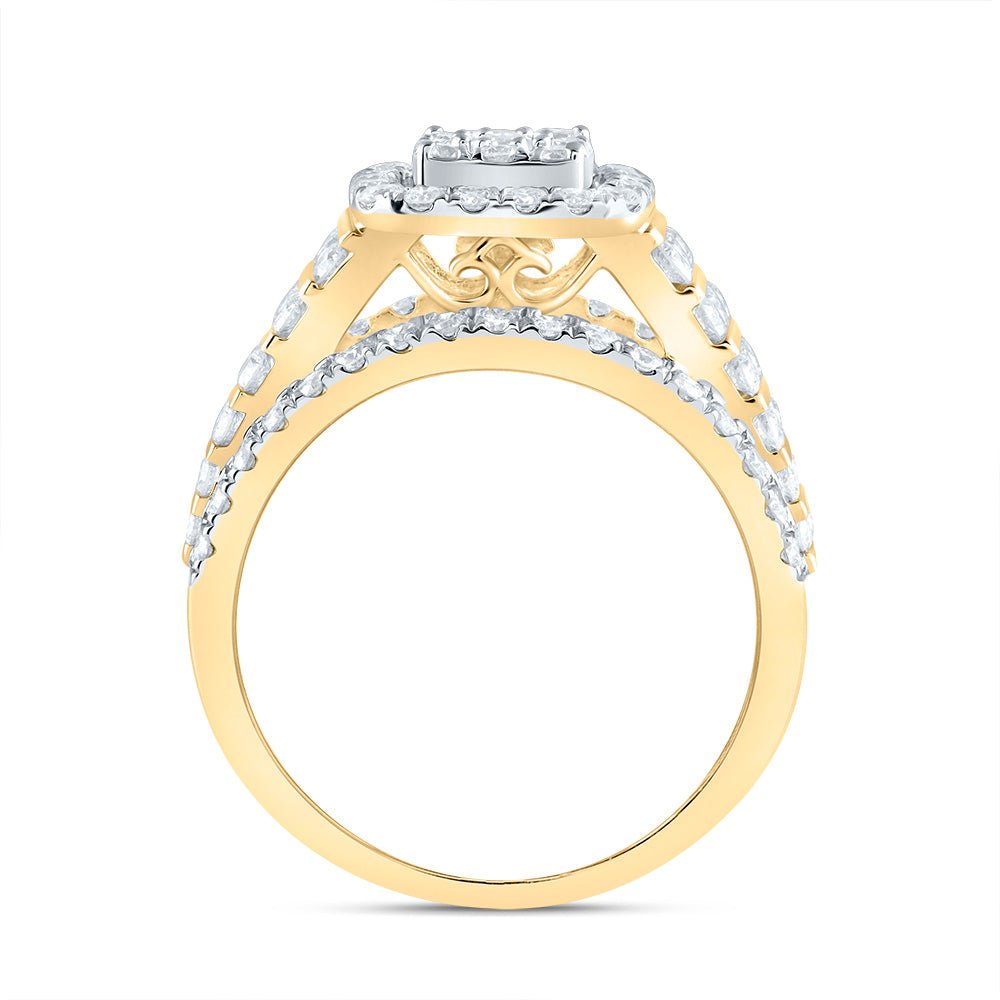 14K Yellow Gold Diamond Cushion Fashion Bridal Ring 1 5/8 Cttw - Splendid Jewellery