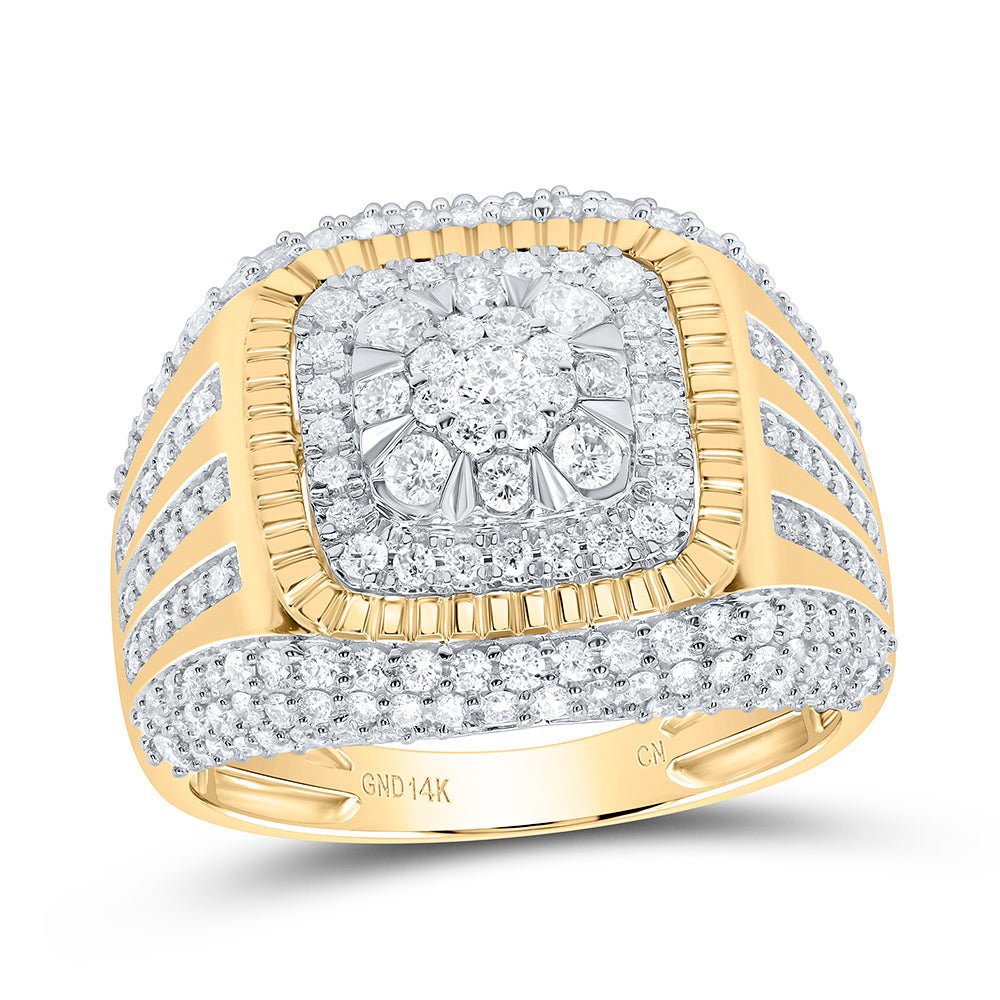 14K Yellow Gold Diamond Cushion Men's Ring 1 3/4 Cttw - Splendid Jewellery