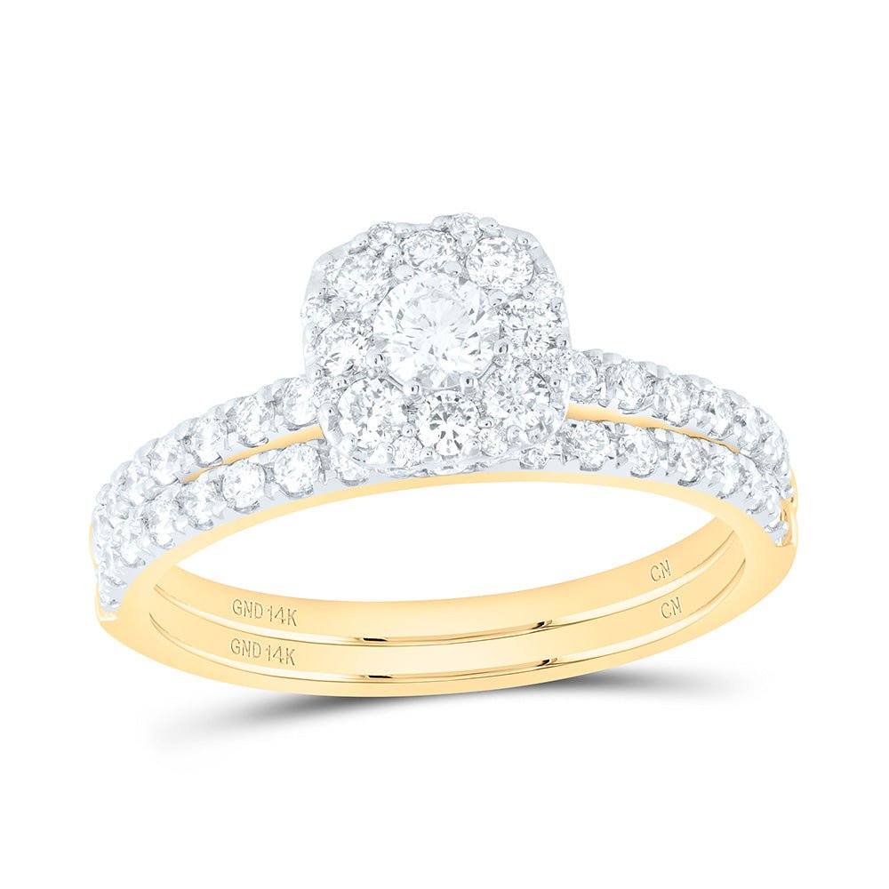 14K Yellow Gold Diamond Cushion Single Halo Bridal Set 1 Cttw - Splendid Jewellery