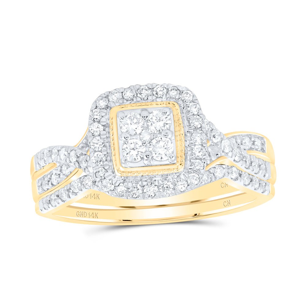 14K Yellow Gold Diamond Cushion Single Halo Bridal Set 1/2 Cttw - Splendid Jewellery