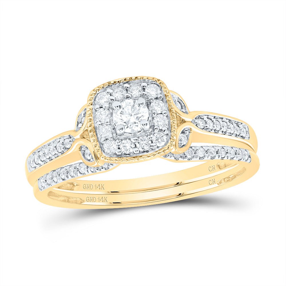 14K Yellow Gold Diamond Cushion Single Halo Bridal Set 1/3 Cttw - Splendid Jewellery