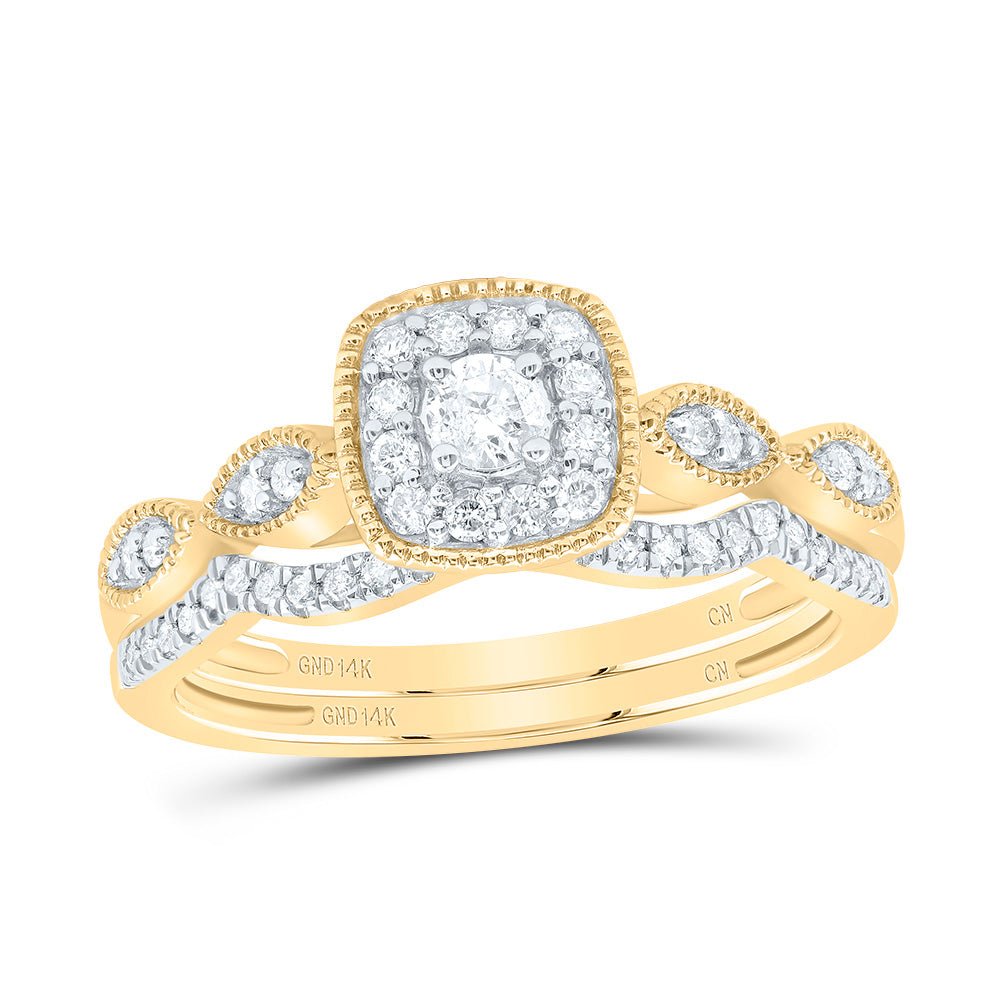 14K Yellow Gold Diamond Cushion Single Halo Bridal Set 1/3 Cttw - Splendid Jewellery