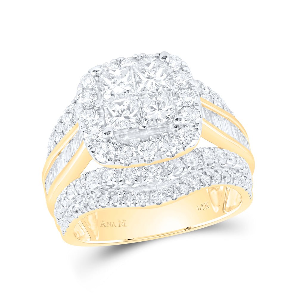 14K Yellow Gold Diamond Cushion Single Halo Bridal Set 3 Cttw - Splendid Jewellery