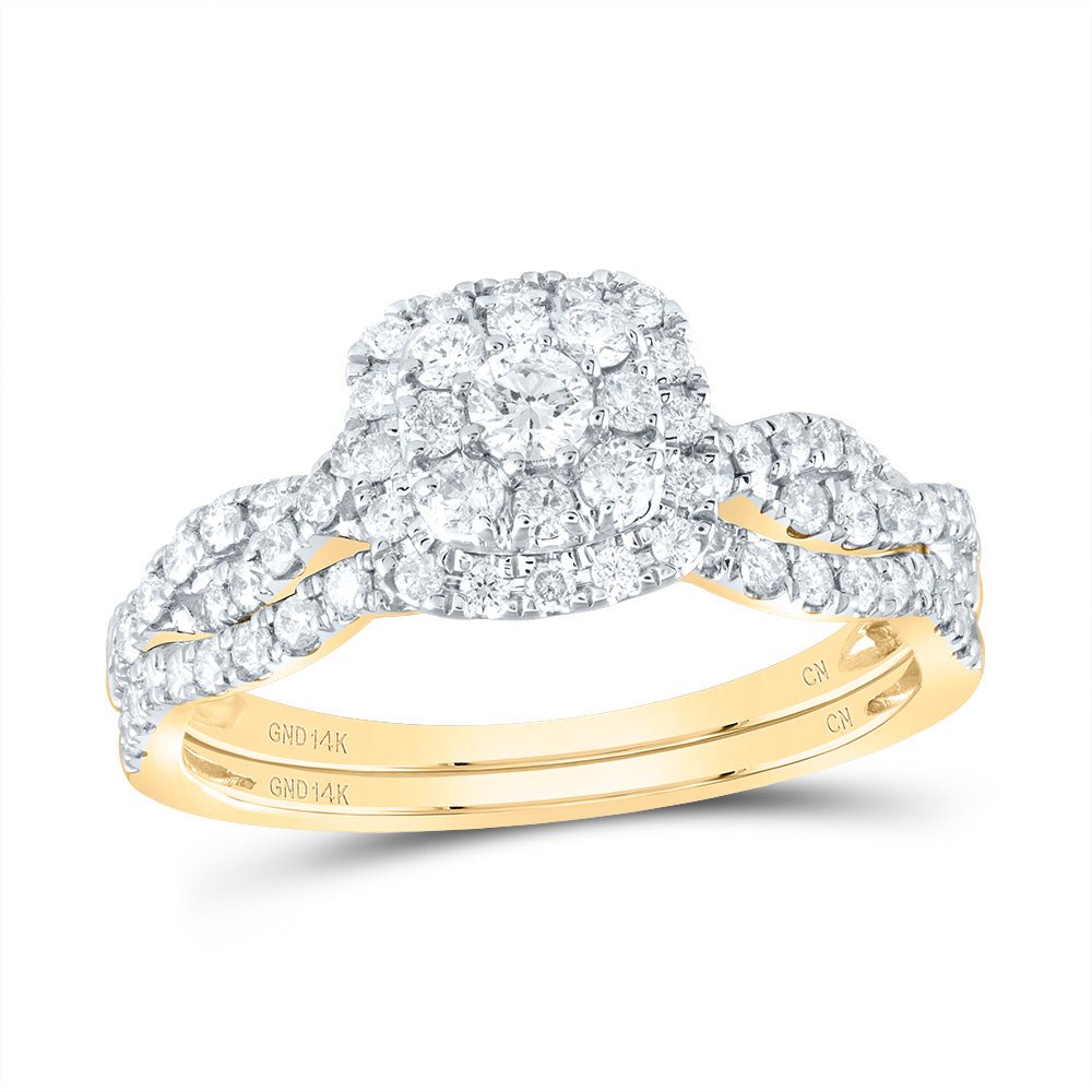 14K Yellow Gold Diamond Cushion Single Halo Bridal Set 3/4 Cttw - Splendid Jewellery