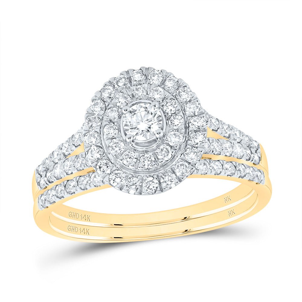 14K Yellow Gold Diamond Double Halo Bridal Set 1 Cttw - Splendid Jewellery