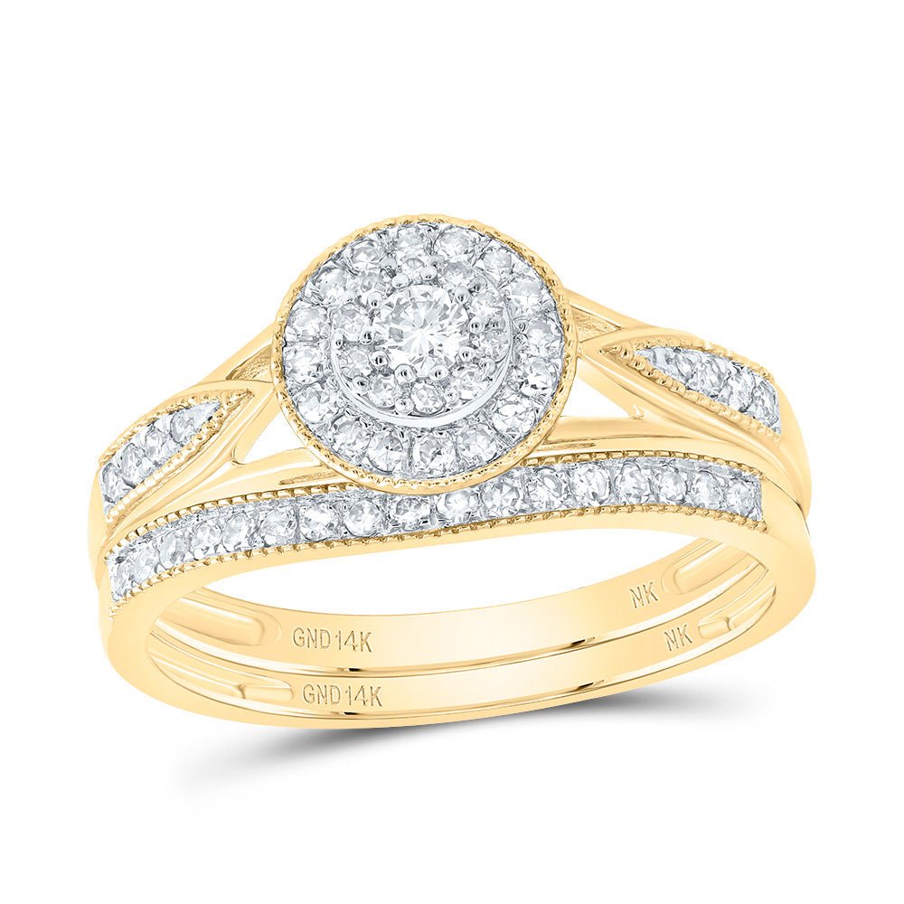 14K Yellow Gold Diamond Double Halo Bridal Set 3/8 Cttw - Splendid Jewellery
