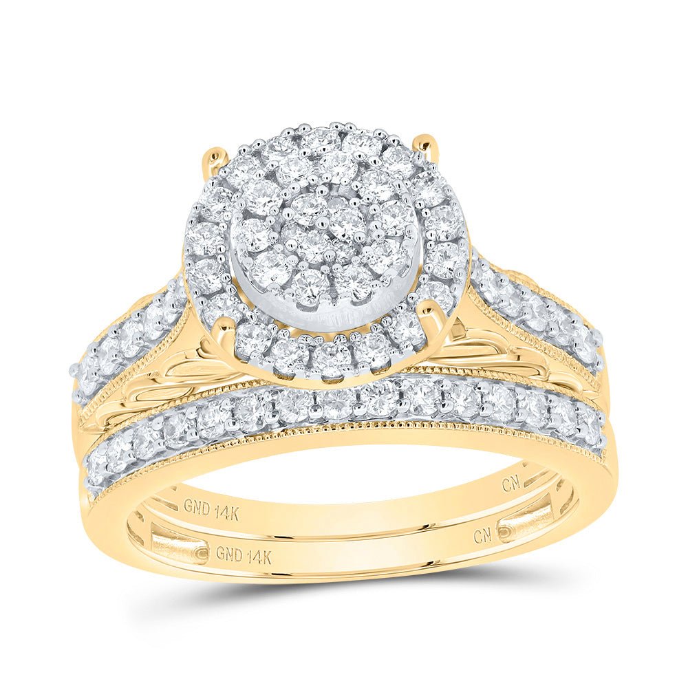 14K Yellow Gold Diamond Double Halo Bridal Set 7/8 Cttw - Splendid Jewellery