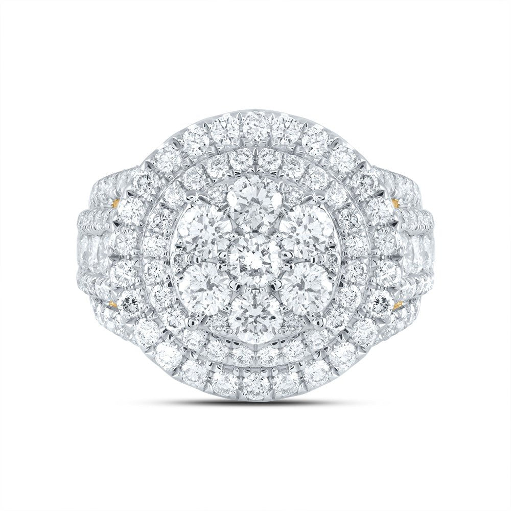 14K Yellow Gold Diamond Double Halo Fashion Bridal Ring 3 Cttw - Splendid Jewellery