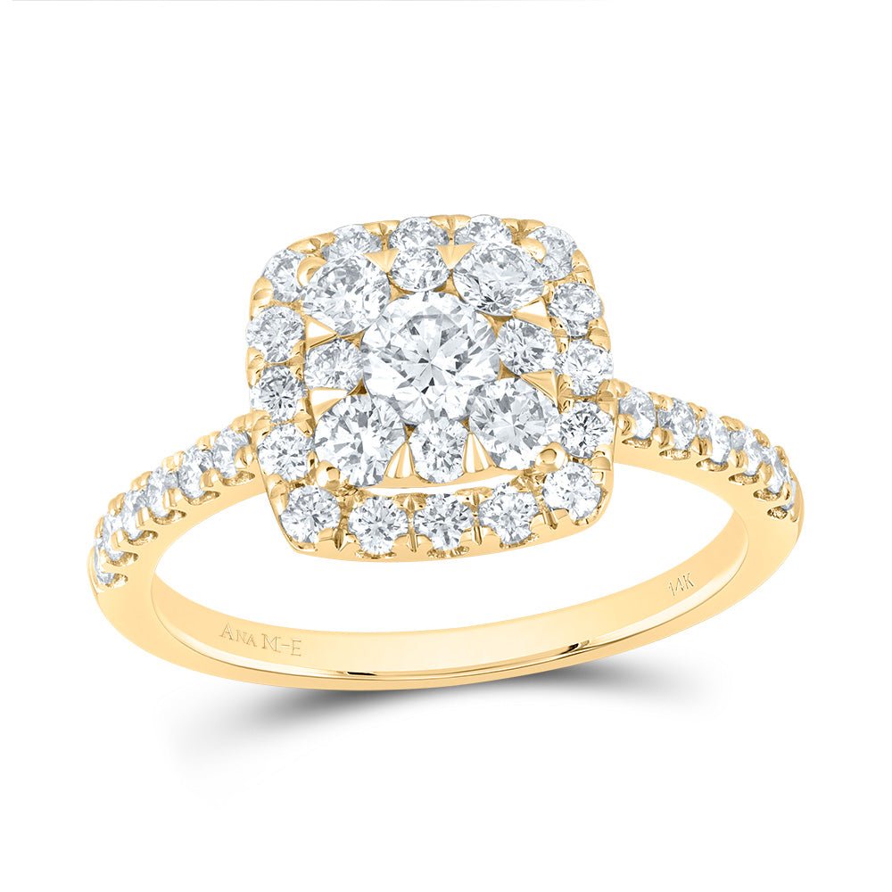 14K Yellow Gold Diamond Elite Cushion Single Halo Bridal Ring 1 Cttw - Splendid Jewellery