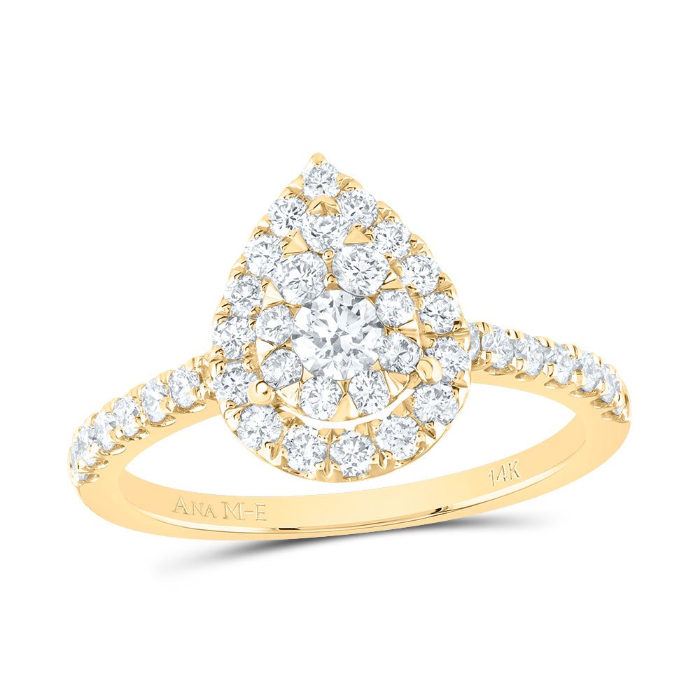 14K Yellow Gold Diamond Elite Pear Single Halo Bridal Ring 7/8 Cttw - Splendid Jewellery