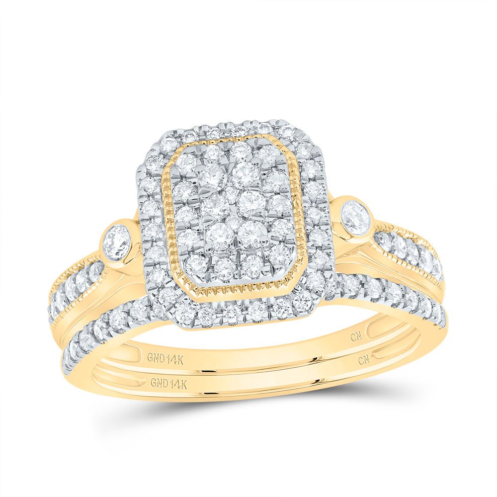 14K Yellow Gold Diamond Emerald Double Halo Bridal Set 1/2 Cttw - Splendid Jewellery
