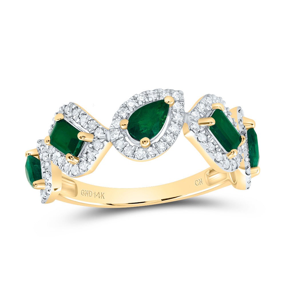 14K Yellow Gold Diamond Emerald Emerald Gemstone Designer Ring 1/3 Cttw - Splendid Jewellery