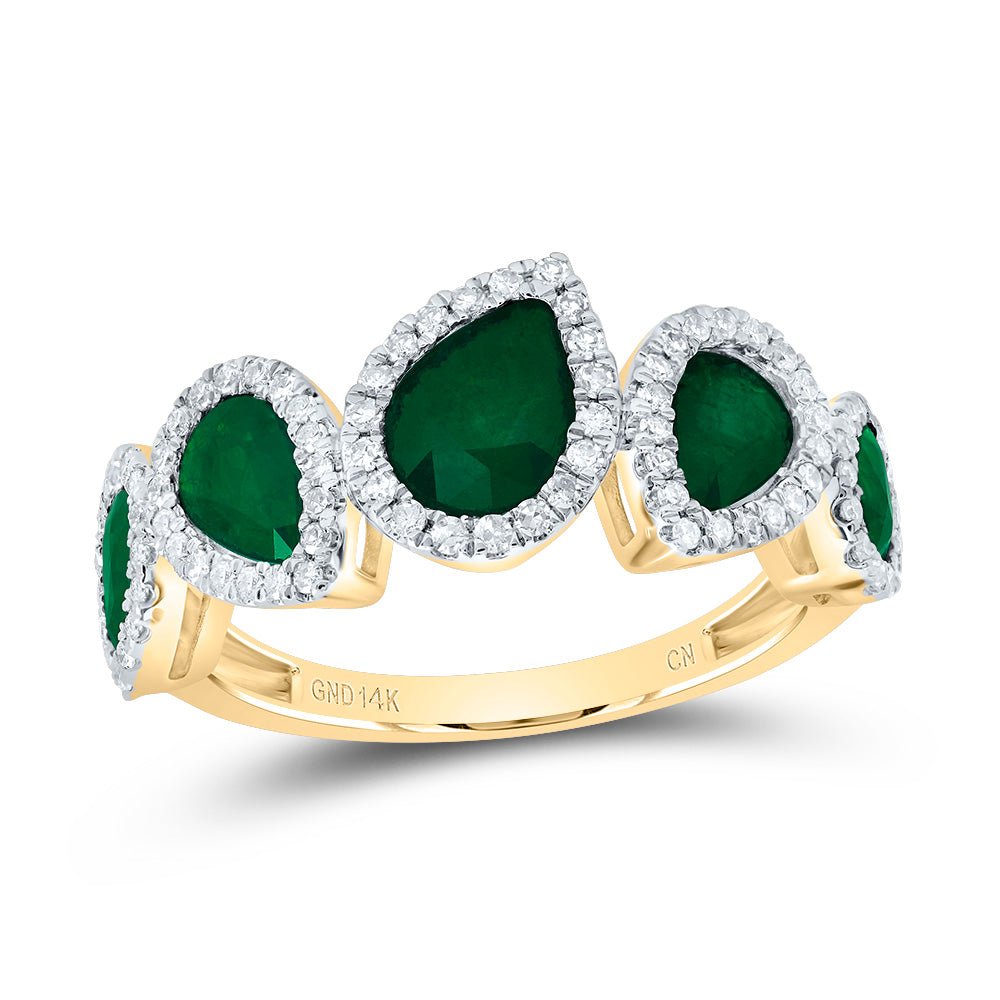 14K Yellow Gold Diamond Emerald Gemstone Designer Ring 1/3 Cttw - Splendid Jewellery