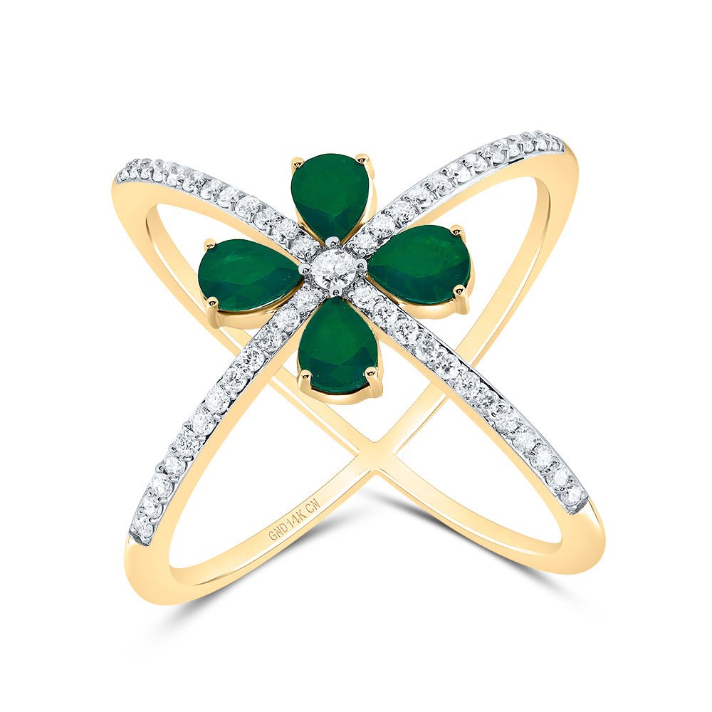 14K Yellow Gold Diamond Emerald Gemstone Designer Ring 1/3 Cttw - Splendid Jewellery
