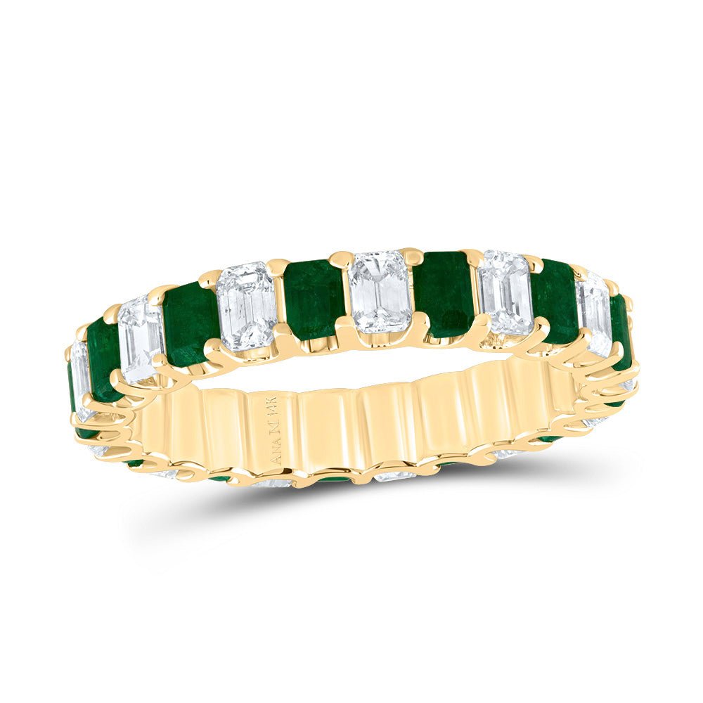 14K Yellow Gold Diamond Emerald Gemstone Ring 1 Cttw - Splendid Jewellery