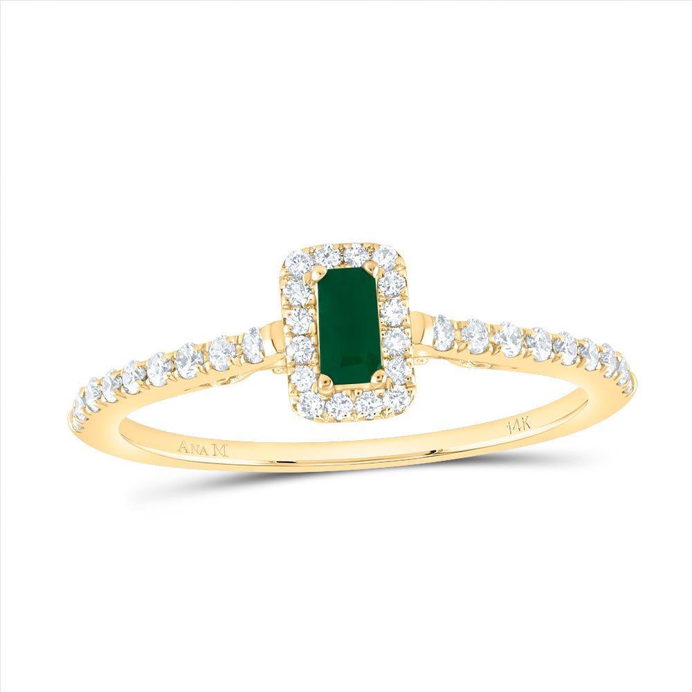 14K Yellow Gold Diamond Emerald Gemstone Ring 1/5 Cttw - Splendid Jewellery
