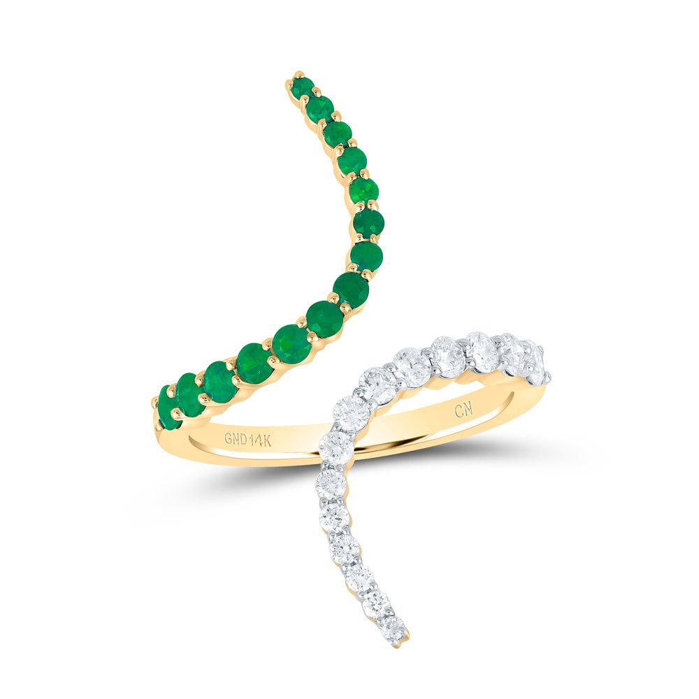 14K Yellow Gold Diamond Emerald Gemstone Ring 3/8 Cttw - Splendid Jewellery