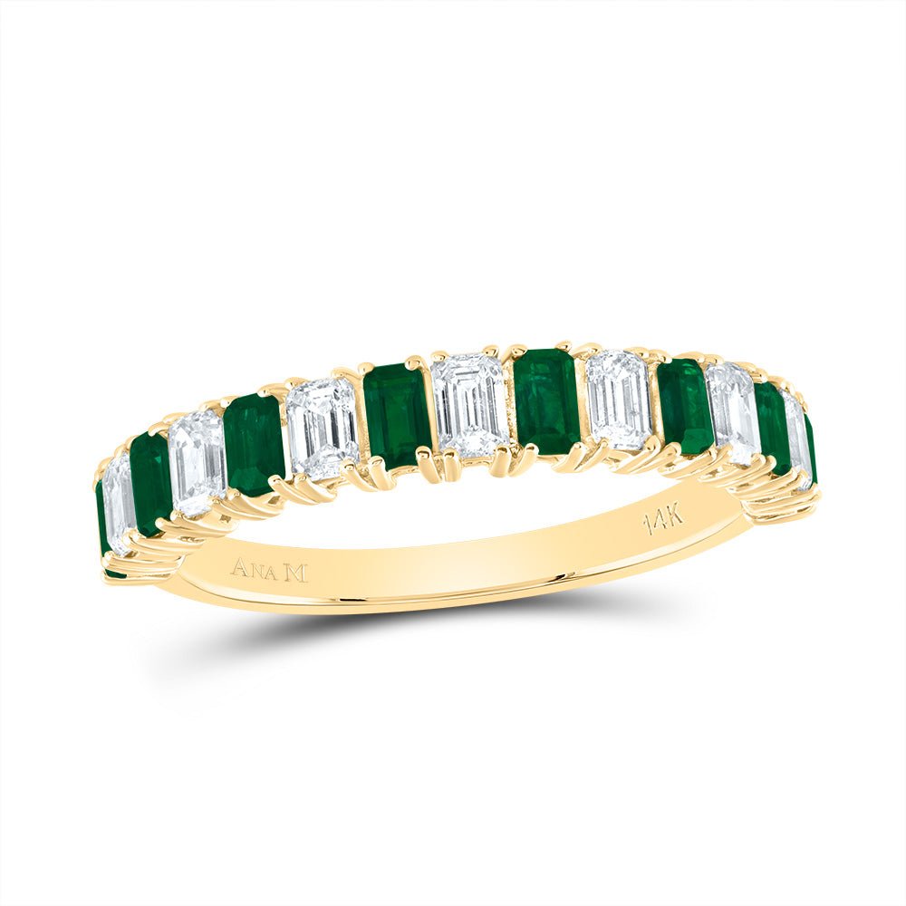 14K Yellow Gold Diamond Emerald Gemstone Ring 5/8 Cttw - Splendid Jewellery