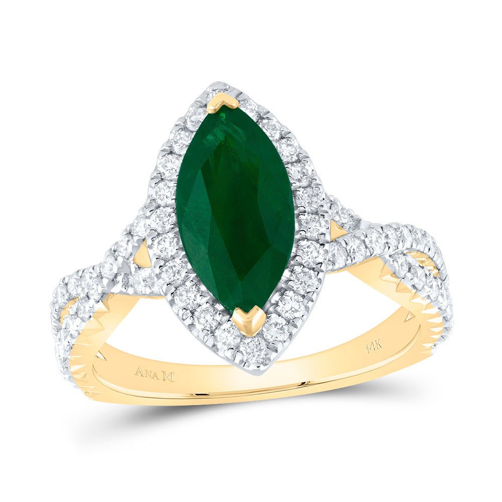 14K Yellow Gold Diamond Emerald Gemstone Single Halo Engagement Ring 3/4 Cttw - Splendid Jewellery