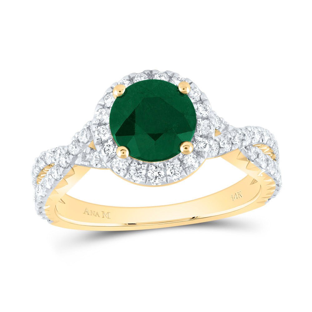 14K Yellow Gold Diamond Emerald Gemstone Single Halo Engagement Ring 3/4 Cttw - Splendid Jewellery