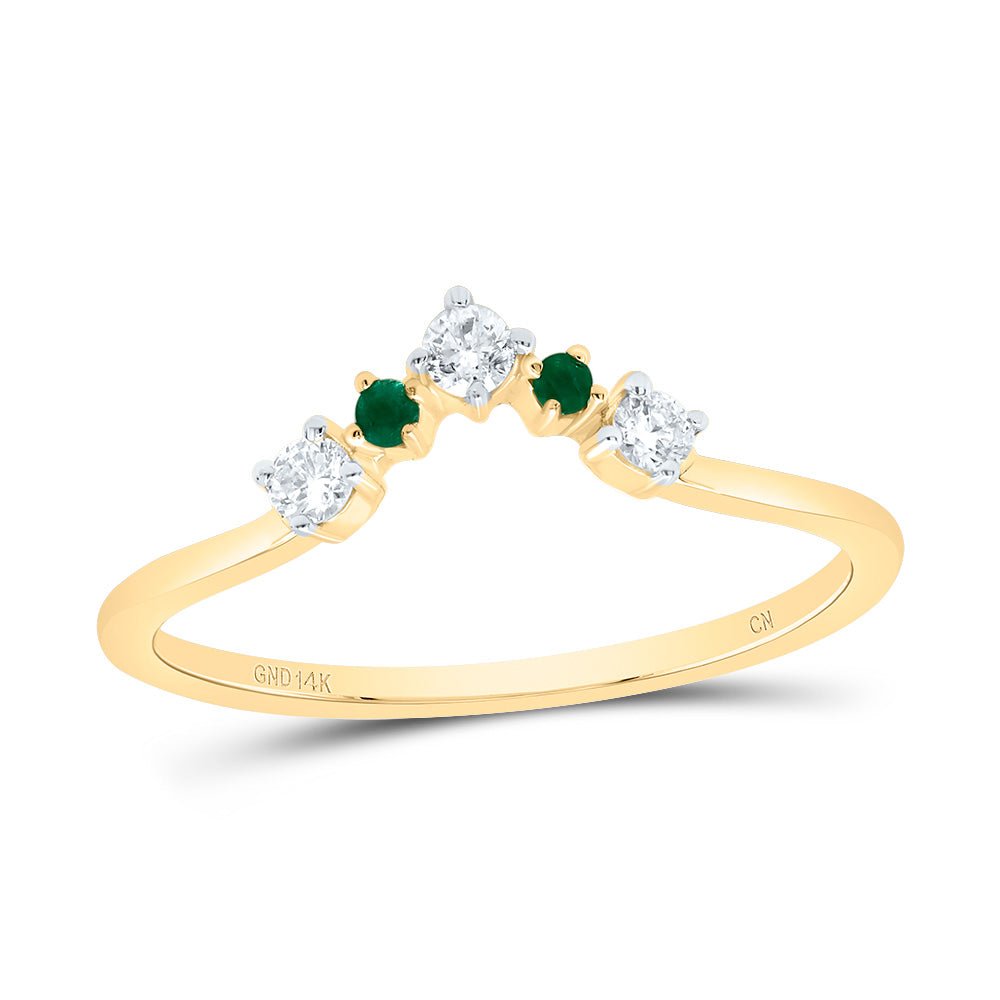 14K Yellow Gold Diamond Emerald Gemstone Women's Enhancer Ring 1/8 Cttw - Splendid Jewellery