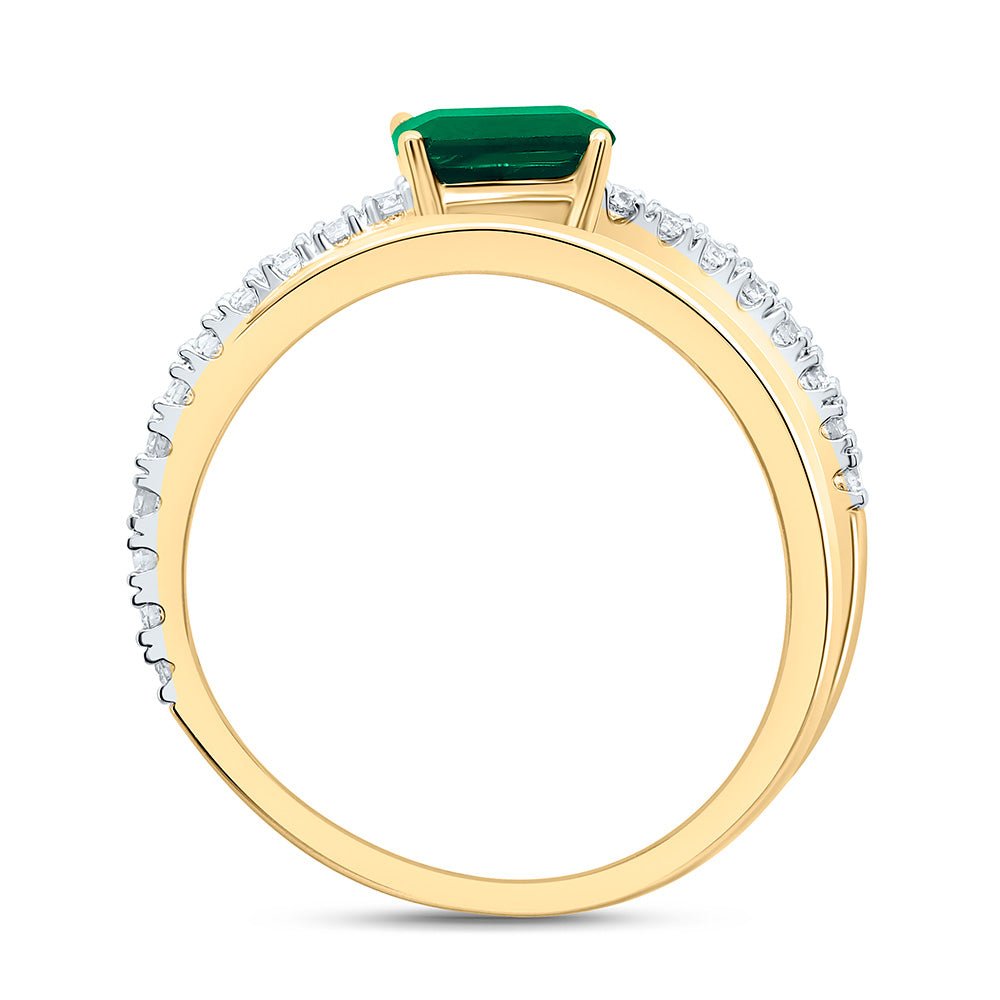 14K Yellow Gold Diamond Emerald Gemstone Women's Ring 1/3 Cttw - Splendid Jewellery