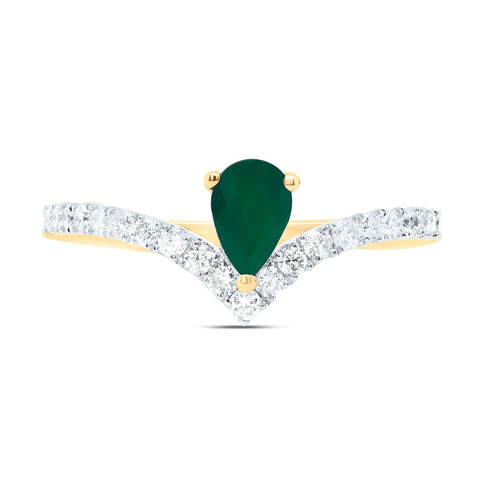 14K Yellow Gold Diamond Emerald Gemstone Women's Ring 1/3 Cttw - Splendid Jewellery