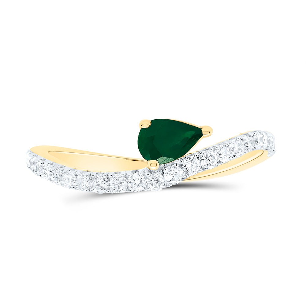 14K Yellow Gold Diamond Emerald Gemstone Women's Ring 1/3 Cttw - Splendid Jewellery