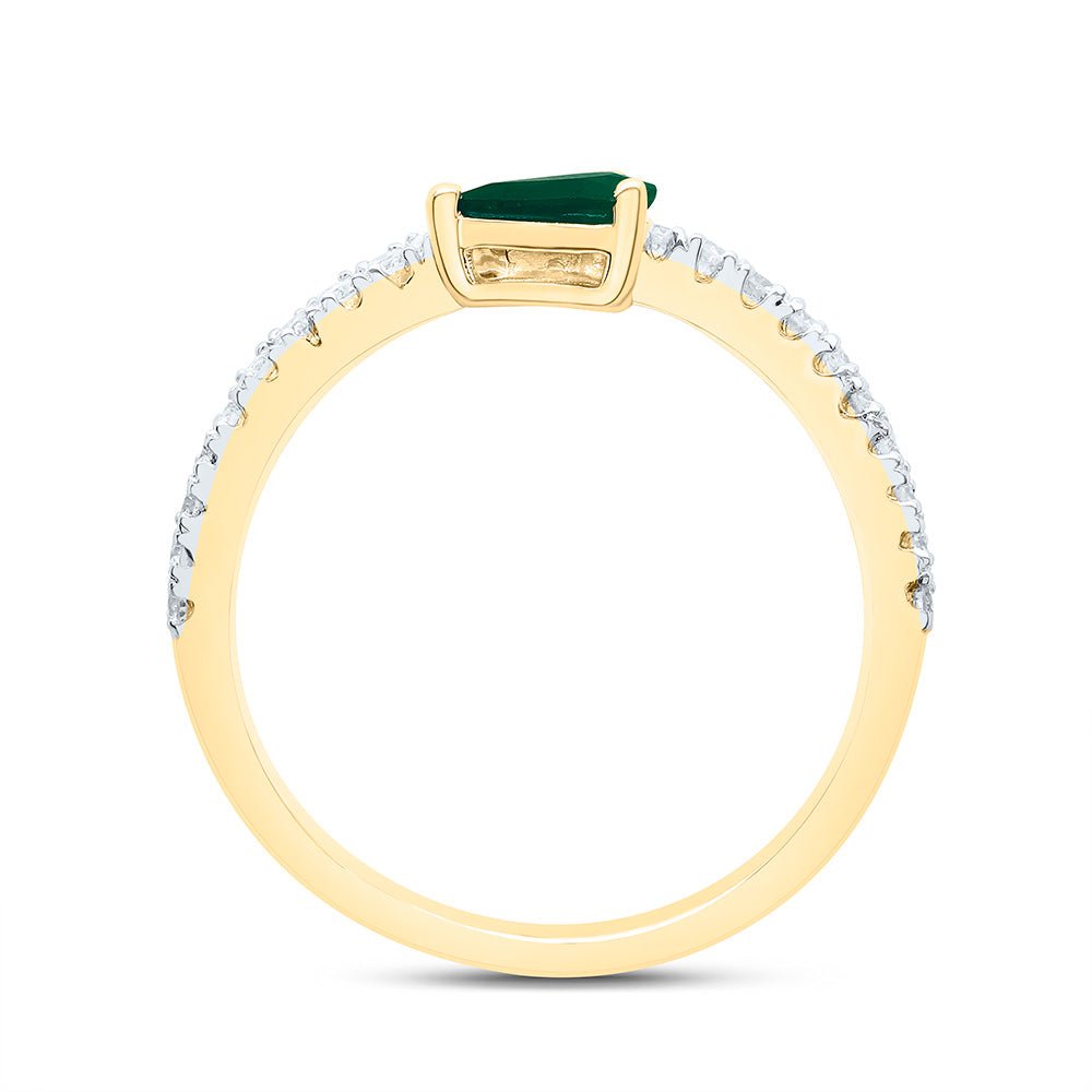 14K Yellow Gold Diamond Emerald Gemstone Women's Ring 1/3 Cttw - Splendid Jewellery