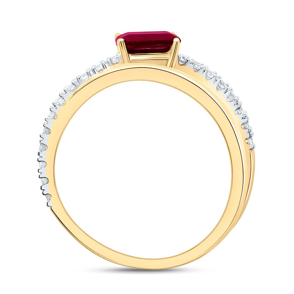 14K Yellow Gold Diamond Emerald Ruby Gemstone Women's Ring 1/3 Cttw - Splendid Jewellery
