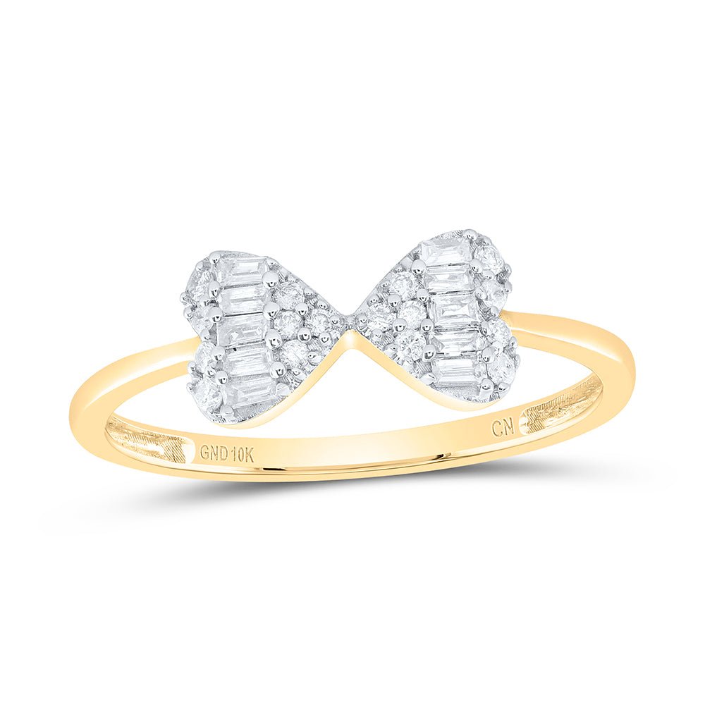 14K Yellow Gold Diamond Fashion Bow Ring 1/5 Cttw - Splendid Jewellery